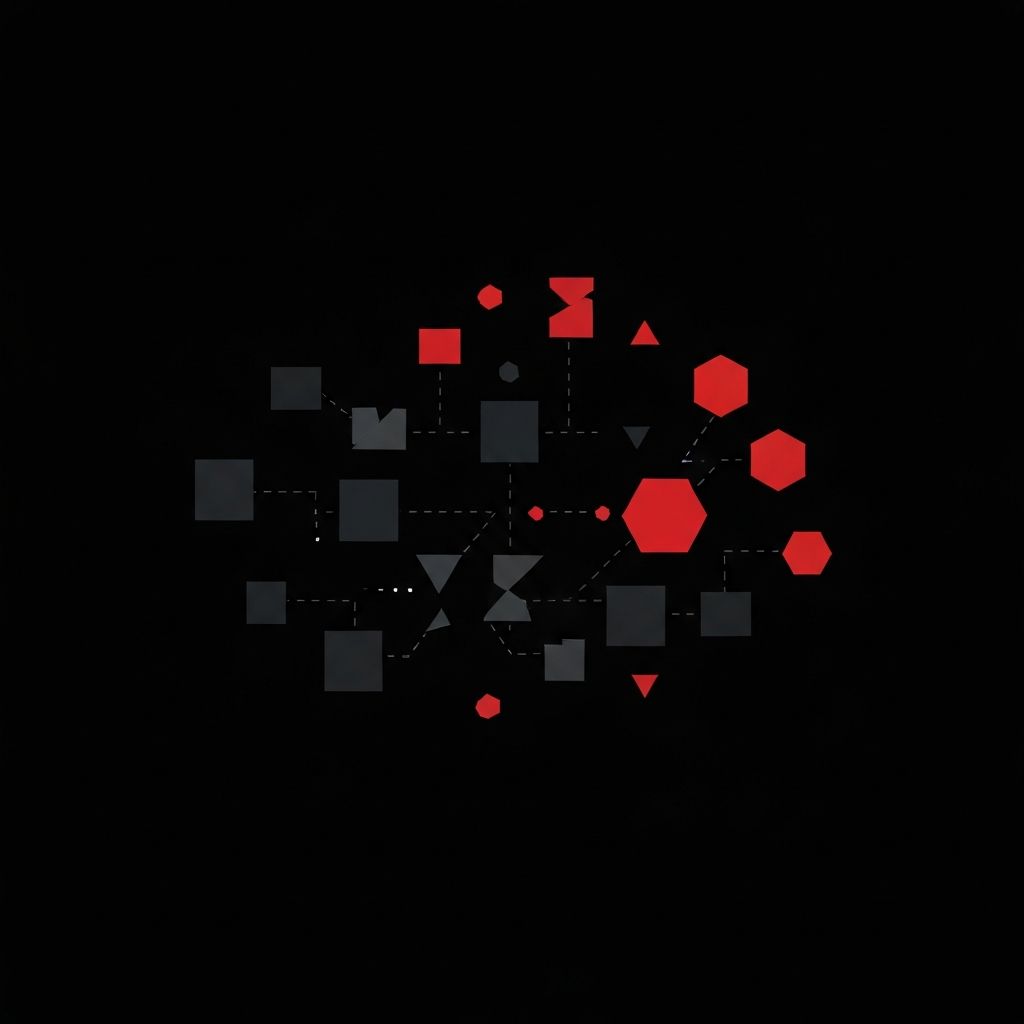 Visualization of fragmented AI memory - disconnected data nodes and broken connections